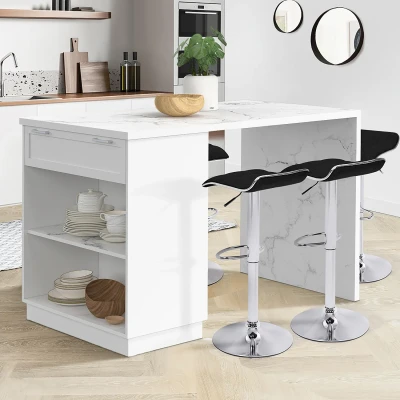 Abbildung von IDMarket Stehinsel für 4 Personen, Vito, 130 cm, Weiß und Marmorplatte Alaska