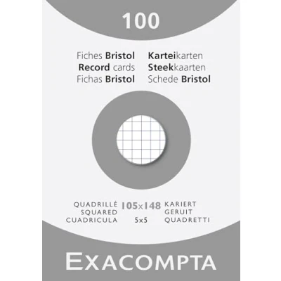 Abbildung von Exacompta 13209E Karteikarten, kariert, 5x5, ungelocht, Format 105 x 148 mm, für Tintenstrahldrucker, Laserdrucker und Kopierer, Weiß, 10 Packungen à 100 Stück