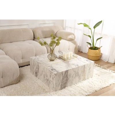Abbildung von Quadratischer Couchtisch im zeitgenössischen Stil Freezia L90cm Marmoroptik Weiß Menzzo
