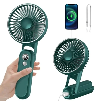 Abbildung von CNMTCCO Handventilator, Mini Tragbarer Ventilator, Wiederaufladbarer, Faltbarer USB Ventilator mit 5 Geschwindigkeitsstufen, Leiser Kleiner Persönlicher Powerbank (Grün)