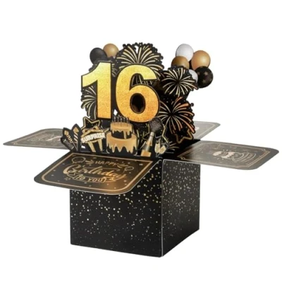 Abbildung von BOFUNX Geburtstag Karte zum 16. Pop up 3D Happy Birthday Grußkarte Geburtstagskarte Kreative Geburtstagsgeschenk für Familie und Freunden