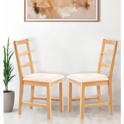 Abbildung von Hallowood Furniture Kleine Esszimmerstühle aus massivem Eichenholz, 2er Set, mit Sitzpolster Leinenstoff, Naturbeige, moderne &amp; stilvolle Leiterrücken, Zuhause, Restaurant Café
