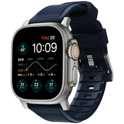 Abbildung von Nomad Apple Watch Armband Synthesekautschuk Blau Geeignet für Series 1 9 / SE Ultra (2) 42/44/45/49 mm Silber/Blau