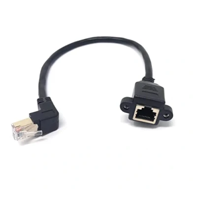 Abbildung von System S LAN Kabel 30 cm 8P8C Stecker zu Buchse Winkel Schraube Adapter in Schwarz