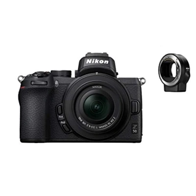 Abbildung von Nikon Z 50 Spiegellose Kamera im DX Format mit 16 50mm 1:3,5 6,3 VR und FTZ Adapter (20,9 MP, OLED Sucher 2,36 Mill. Bildpunkten, 11 Bilder pro Sek., Hybrid AF Fokus Assistent, 4K UHD Video)