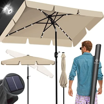 Abbildung von KESSER® Sonnenschirm Balkonschirm Rechteckig LED Solar mit Kurbel Inkl. 2in1 Schutzhülle, Gartenschirm, Schirm 205 x 125cm für Balkon Garten &amp; Terrasse verstellbar knickbar Beige