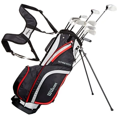 Abbildung von Wilson Anfänger Amazon Exclusive Komplettsatz, 10 Golfschläger mit Carrybag, Herren, Rechtshand, Stretch XL, schwarz/grau/rot, WGG157551