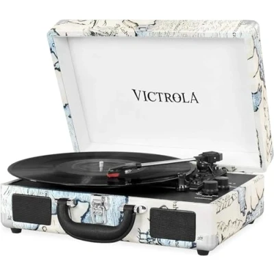 Abbildung von Victrola Suitcase Turntable 3 Gang Bluetooth Kofferplattenspieler Retro Karte