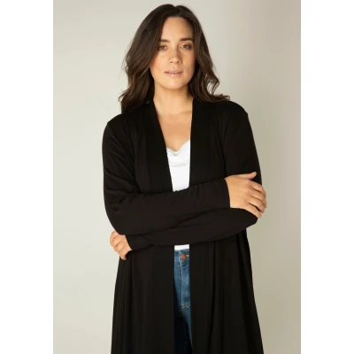 Abbildung von Base Level Curvy Longstrickjacke, Figurumspielende, weiche Strickqualität