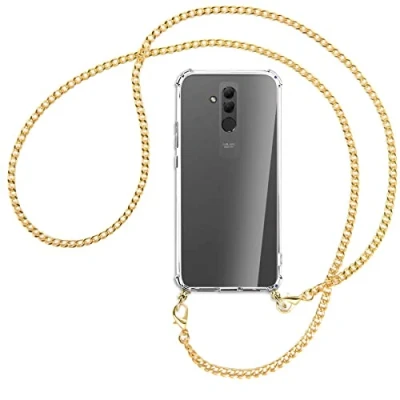 Abbildung von mtb more energy Handykette kompatibel mit Huawei Mate 20 Lite (6.3&#039;&#039;) Metallkette (Gold) Smartphone Hülle zum Umhängen Anti Shock Full TPU Case