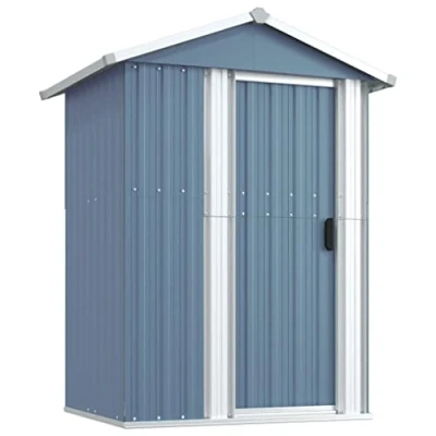 Abbildung von vidaXL Geräteschuppen, Gerätehaus mit Schiebetür, Garten Schuppen für Werkzeuge Poolzubehör Gartengeräte, Gartenhaus, Grau 126x97,5x177cm Verzinkter Stahl