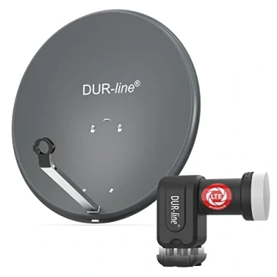 Abbildung von DUR line MDA 60 Anthrazit Digiatale 4 Teilnehmer Satellitenschüssel Komplett Anlage mit +Ultra Quad LNB [Camping, Astra 19,2, DVB S/S2, Full HD, 4K, 3D]