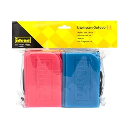 Abbildung von Idena Thermositzkissen Sitzkissen Outdoor 2er Set, hellblau/rot faltbar mit Tragetasche praktisch für Unterwegs