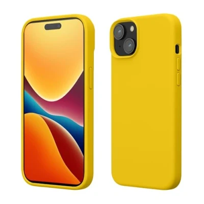 Abbildung von kwmobile Hülle für das iPhone 15 Plus Silikon Handy Case stoßfeste Handyhülle mit weicher Oberfläche Strahlend Gelb