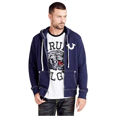 Abbildung von True Religion Herren Classic Logo Long Sleeve Zip Up Hoodie Kapuzenpullover, Navy, Medium