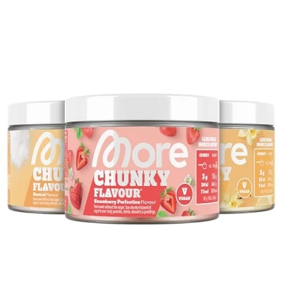 Abbildung von MORE NUTRITION Chunky Flavour, 3er Bundle, 3 x 150 g, Geschmacksneutral, Vanilla Perfection, Strawberry Geschmackspulver zum Süßen, ohne viel Zucker und Kalorien, mit Inulin Laktase