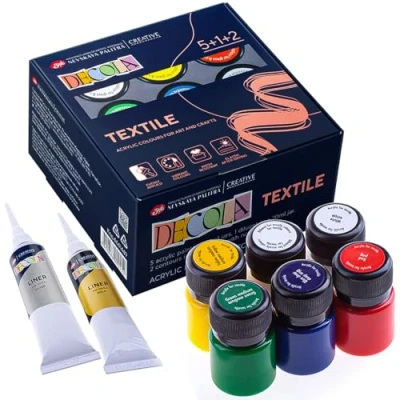 Abbildung von Decola Acryl Textilfarbe Set 5x20 Ml Waschmaschinenfeste Stofffarben + 2x18ml Liner Verdünner Hergestellt von Nevskaya Palitra