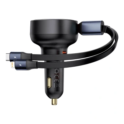 Abbildung von Baseus Enjoyment USB C Autoladegerät mit C/ iPhone 60 W Kabel Schwarz KFZ Adapter