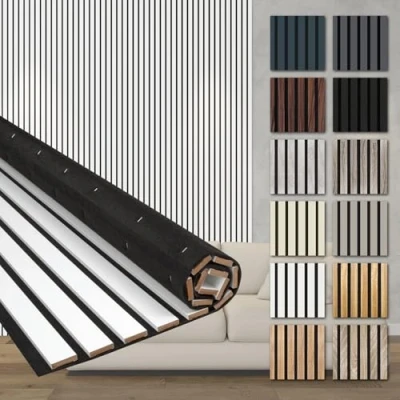Abbildung von HEXIM Akustikpaneele Holz 278x60cm Holzpaneele Wand Lamellenwand flexibel MDF Wandpaneele TV Wandverkleidung Holzwand Deko weiß (4 Paneele / 6,68 m² White AP11)