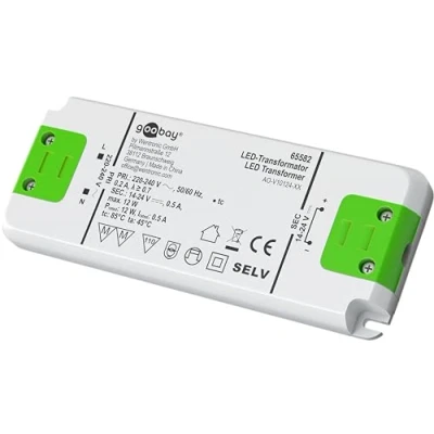 Abbildung von Goobay 65582 LED Trafo 500 mA/12 W/LED Transformator für Konstantstrom/LED Treiber Konstantstromquelle/Transformator Innenbeleuchtung/Netzteil Licht