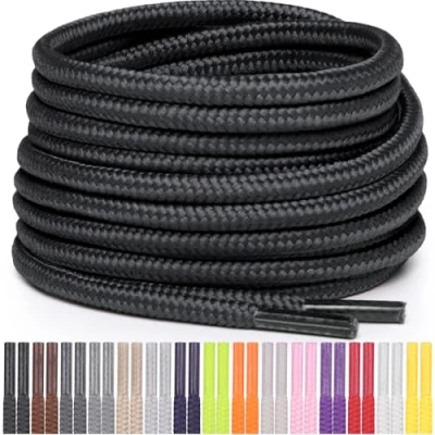 Abbildung von Miscly Schnürsenkel Rund Reißfest für Sportschuhe, Sneaker und Stiefel, Ø 4 mm (183 cm, Schwarz)