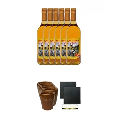 Abbildung von Honig Met Normannentrunk 6 x 0,75 Liter + Wikinger Tonbecher 6er Set Schiefer Glasuntersetzer eckig ca. 9,5 cm Ø 2 Stück