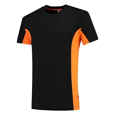 Abbildung von Tricorp 102002 Workwear Bicolor Brusttasche T Shirt, 100% Gekämmte Baumwolle, 190g/m², Schwarz Orange, Größe 4XL