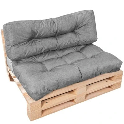 Abbildung von bananair Kissen/Matratze für Paletten, Sofa, Sessel, Sitz Europaletten und Rückenlehne (grau, Set mit 1 120 x 40 cm + Sitzfläche 80 cm)