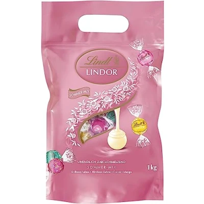 Abbildung von Lindt LINDOR Schokoladen Kugeln Sommer Mischung l 1 kg Beutel, wiederverschließbar ca. 80 verschiedener Sommersorten Großpackung, Pralinen Geschenk, Schokoladengeschenk