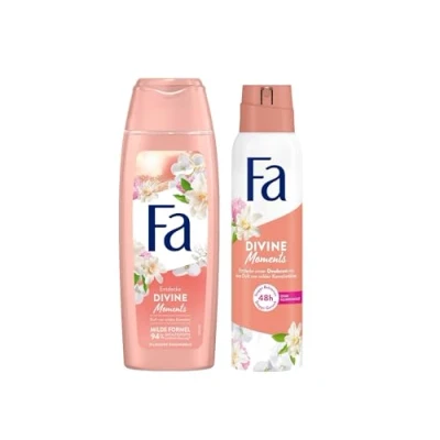 Abbildung von Fa Duschcreme Divine Moments (1x 250 ml) &amp; Deospray 150 mit dem samtigen Duft von wilden Kamelien, Duschpflege milder Formel, Deo Schutz ohne Aluminiumsalze