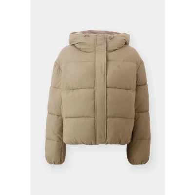 Abbildung von Calvin Klein Jeans LOGO Short Hooded Puffer Winterjacke, Damen, Größe: Small, Brindle