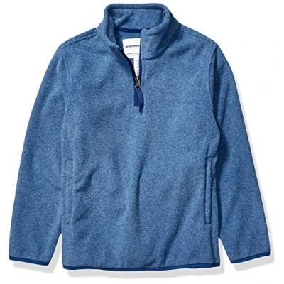 Abbildung von Amazon Essentials Jungen Pulloverjacke aus Polarfleece mit Viertelreißverschluss, Blau Heide, 9 Jahre