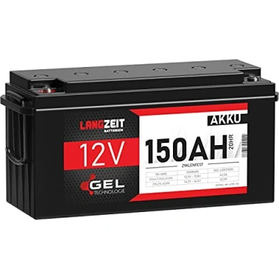 Abbildung von LANGZEIT Blei Akku 12V 150Ah GEL Profi Batterie Solarbatterie Wohnmobil Bootsbatterie Versorgungsbatterie ersetzt 140Ah