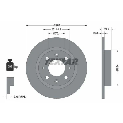 Abbildung von TEXTAR 92104300 Bremsscheibe 261 10 04/08 114,3 voll ohne Radbefestigungsbolzen, Radnabe KIA: CARENS 2, 1, Clarus Kombi