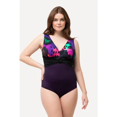 Abbildung von Ulla Popken Abstract Mixed Print Badeanzug, Damen, Größe: 52, Black