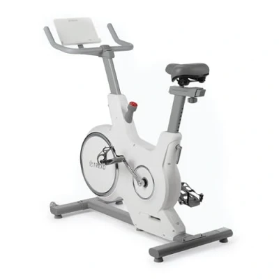 Abbildung von TREXO Stationärer Heimtrainer mit magnetischem Widerstandssystem, stabiler Konstruktion und 5kg Schwungrad Telefon Tablet Halterung Weiß EB 500