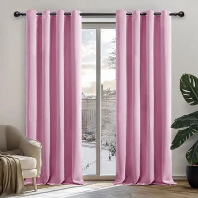 Abbildung von Deconovo Vorhang Blickdicht Verdunkelungsvorhang Kälteschutzvorhang Blickdicht, 242x107cm(HöhexBreite), Rosa, 2er Set