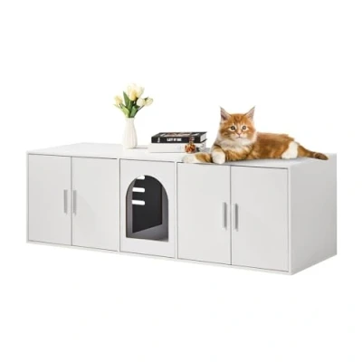 Abbildung von VEVOR Katzentoilette Katzenklo Schrank Katzenschrank 1,47x0,46x0,45m Weiß