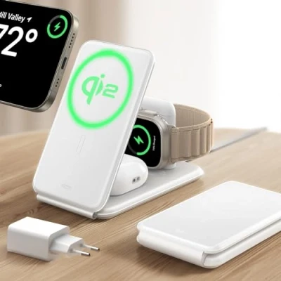 Abbildung von ESR Qi2 3 in 1 Ladestation Apple Watch und iPhone, 15W MagSafe Ladegerät mit [Zertifiziert], Reiseladegerät für mehrere Geräte iPhone 16/15/14/13/12 &amp; AirPods 4, Weiß