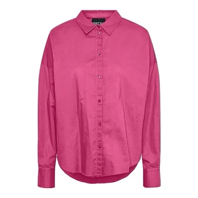 Abbildung von Pieces Langarm Hemdbluse, Damen, Größe: XL, Shocking pink