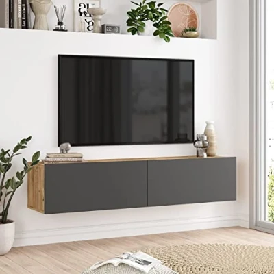 Abbildung von en.casa TV Schrank »Lapinlahti« 140x31,5x29,5cm Eiche rustikal/Anthrazit