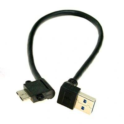 Abbildung von JSER Adapterkabel, um 90 Grad nach Oben abgewinkelter USB 3.0 Stecker auf rechts abgewinkelten 10 poligen Micro Stecker, 20 cm, für Handy und SSD Festplatte