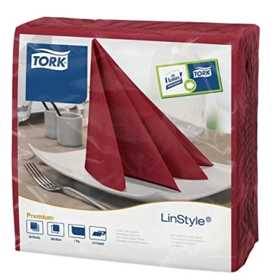 Abbildung von Tork Dinnerservietten Premium LinStyle 39x39cm 1/4 Falz 1 lagig burgun
