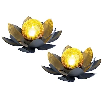 Abbildung von GLOBO LIGHTING LED Solarleuchte, Leuchtmittel fest verbaut, 2er Set Solar Außen Lampen Lotus Blumen Garten Beleuchtung