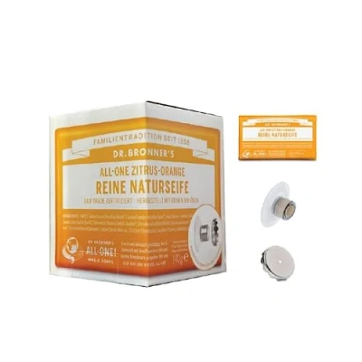 Abbildung von Dr. Bronner&#039;s All One Zitrus Orange reine Naturseife 140 g mit Magnetseifenhalter