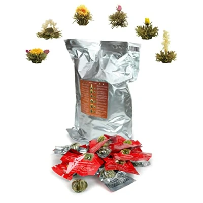 Abbildung von Creano Teeblumen 36 Teekugeln weißer Tee Großpackung, Erblühtee im Bulkpack, Teerosen, Blooming Tea, Flowering Tea