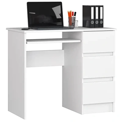 Abbildung von Schreibtisch Bürotisch Computertisch Arbeitstisch Laptoptisch Bürmöbel 3 Schubladen Rechts Schülerschreibtisch Kinderschreibtisch PC Tisch Weiss 90x77x50 (Rechts)