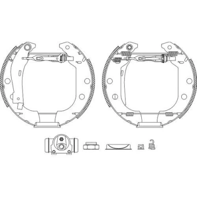 Abbildung von HELLA Shoe Kit Pro 8DB 355 003 951 Bremsensatz, Trommelbremse mit Radbremszylinder, Stellelement