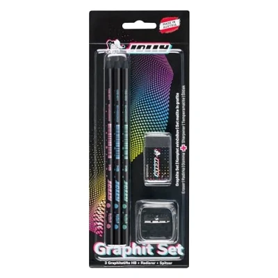 Abbildung von JOLLY Next Generation Graphit Set 3 Graphitstifte HB Schwarzes Holz, Runde Stiftform mit dezentem Design inkl. schwarzem Radierer und Spitzer