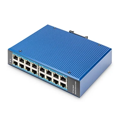 Abbildung von DIGITUS Netzwerk Switch 16 Port Gigabit Ethernet 16x RJ45 Unmanaged 10/100/1000 Mbit/s Hutschienen &amp; Wandmontage IP40 Industrial Serie Blau